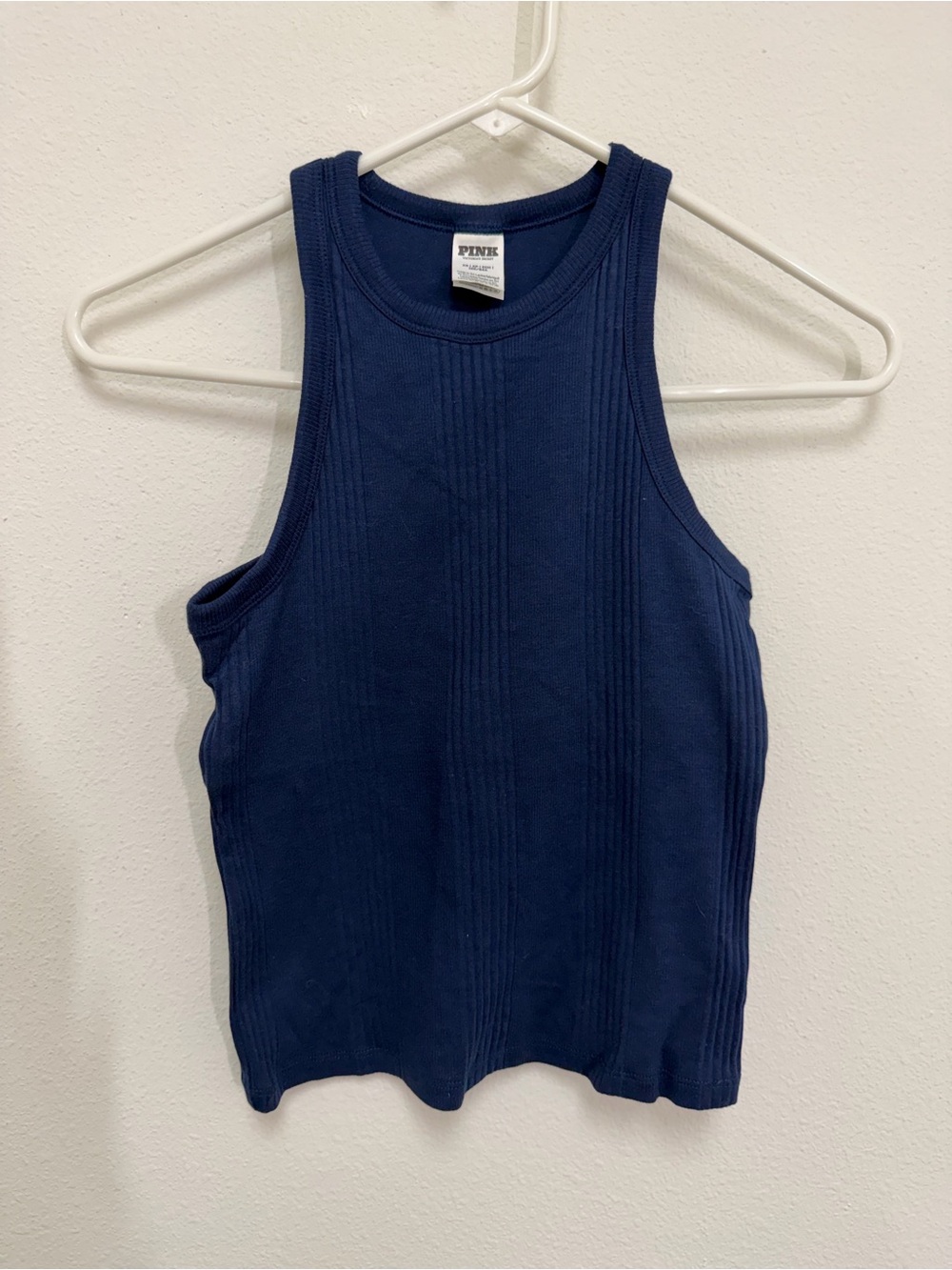 PINK Victoria's Secret Dark Blue Ribbed High-Neck Tank